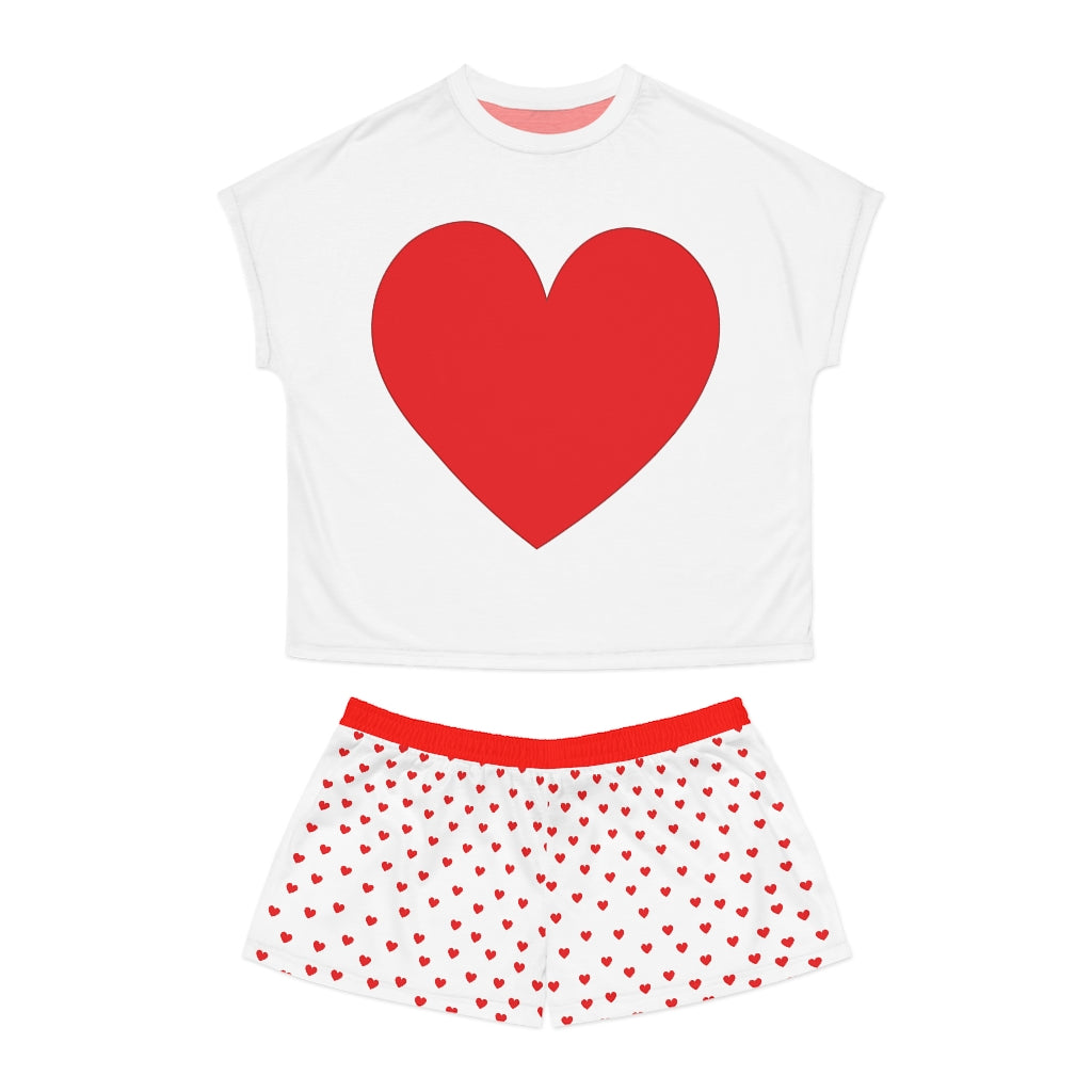 Ladies Big Red Heart Short Pajama Set