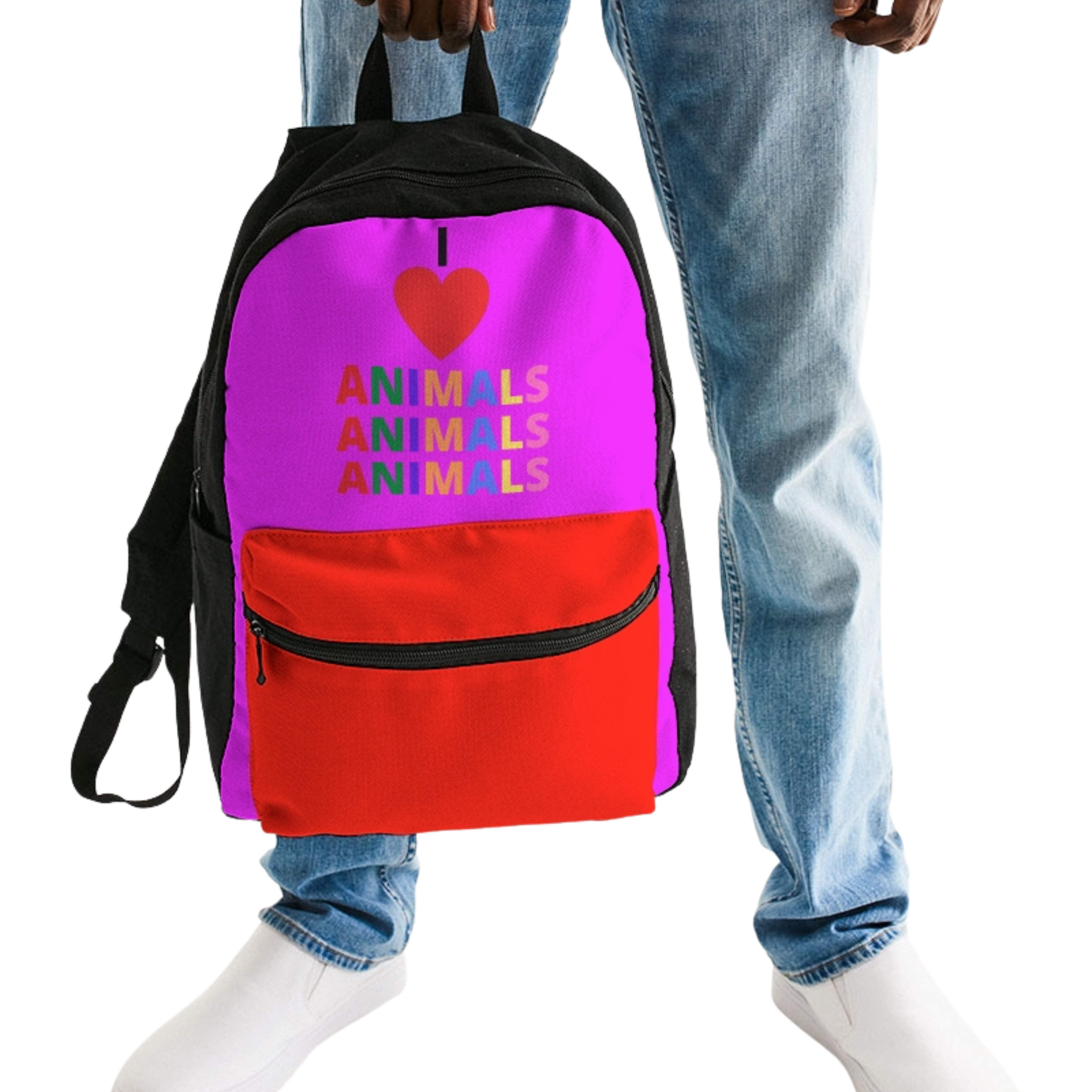 I LOVE ANIMALS Hot Pink Small Canvas Back Pack