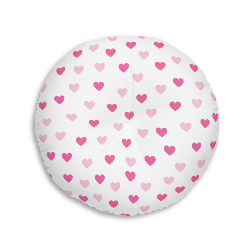 Pink Hearts Tufted Round Floor Pillow