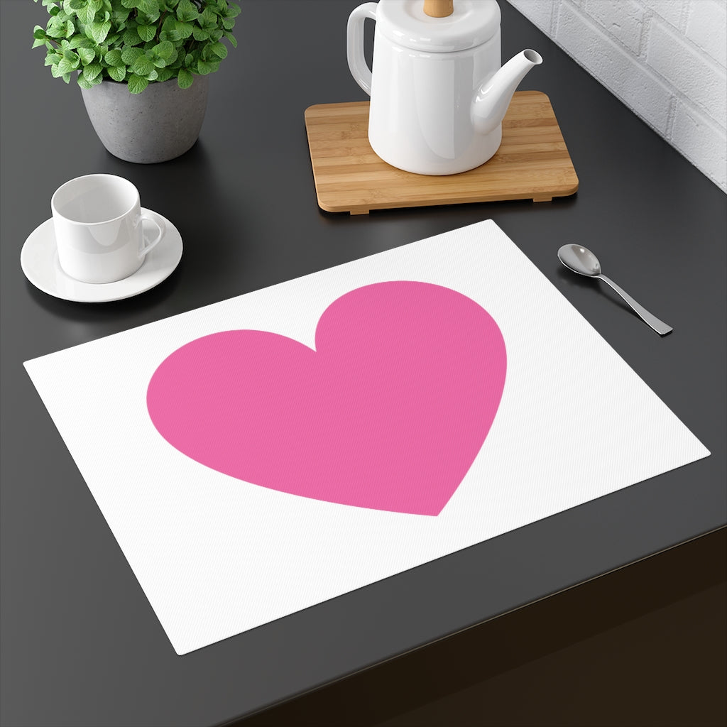 Big Pink Heart White Placemat - 0