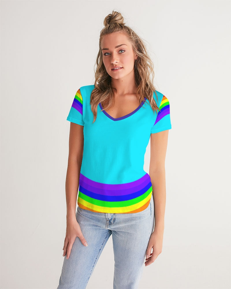 Rainbowbrite Aqua Ladies V-Neck Tee