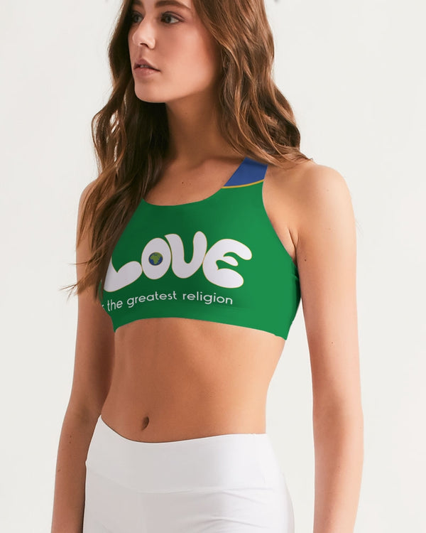 Love Is The Greatest Religion Ladies Seamless Sports Bra (QR CODE ON BACK FOR BRAND SUPPORTERS)