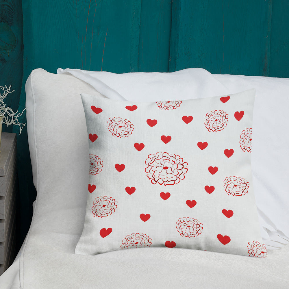 Valentine's Red Hearts and Roses Premium Pillow