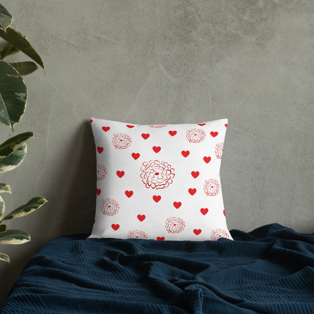 Valentine's Red Hearts and Roses Premium Pillow