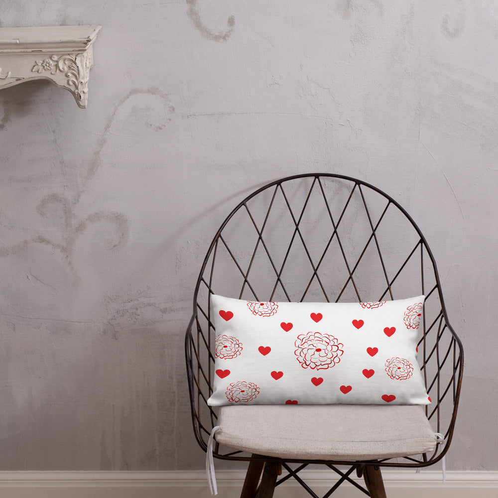 Valentine's Red Hearts and Roses Premium Pillow