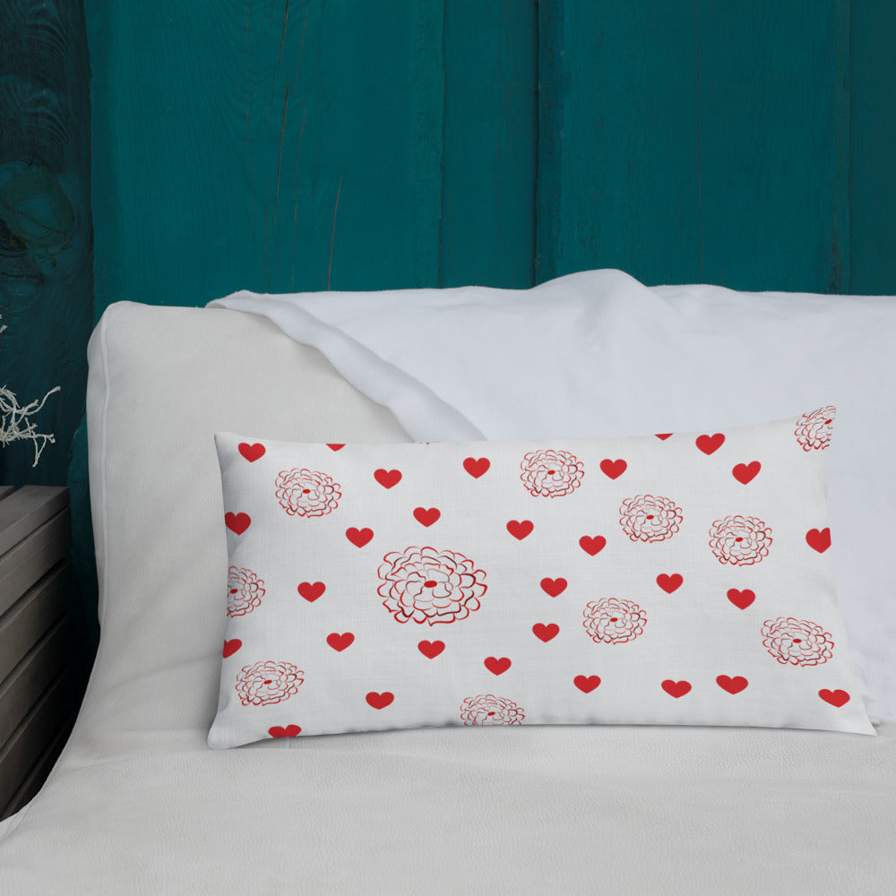 Valentine's Red Hearts and Roses Premium Pillow