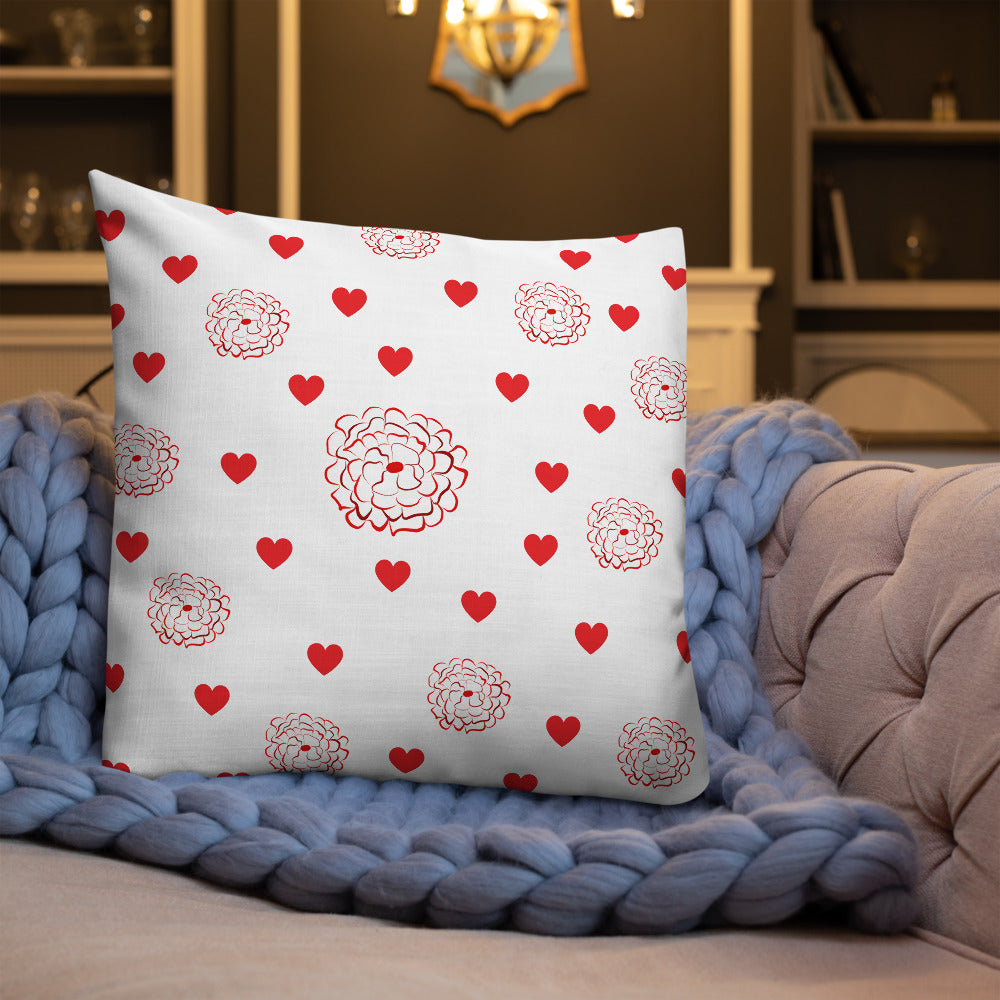 Valentine's Red Hearts and Roses Premium Pillow