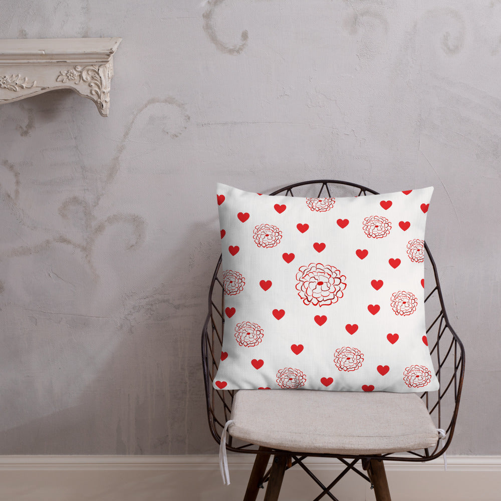 Valentine's Red Hearts and Roses Premium Pillow