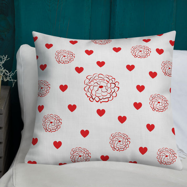 Valentine's Red Hearts and Roses Premium Pillow