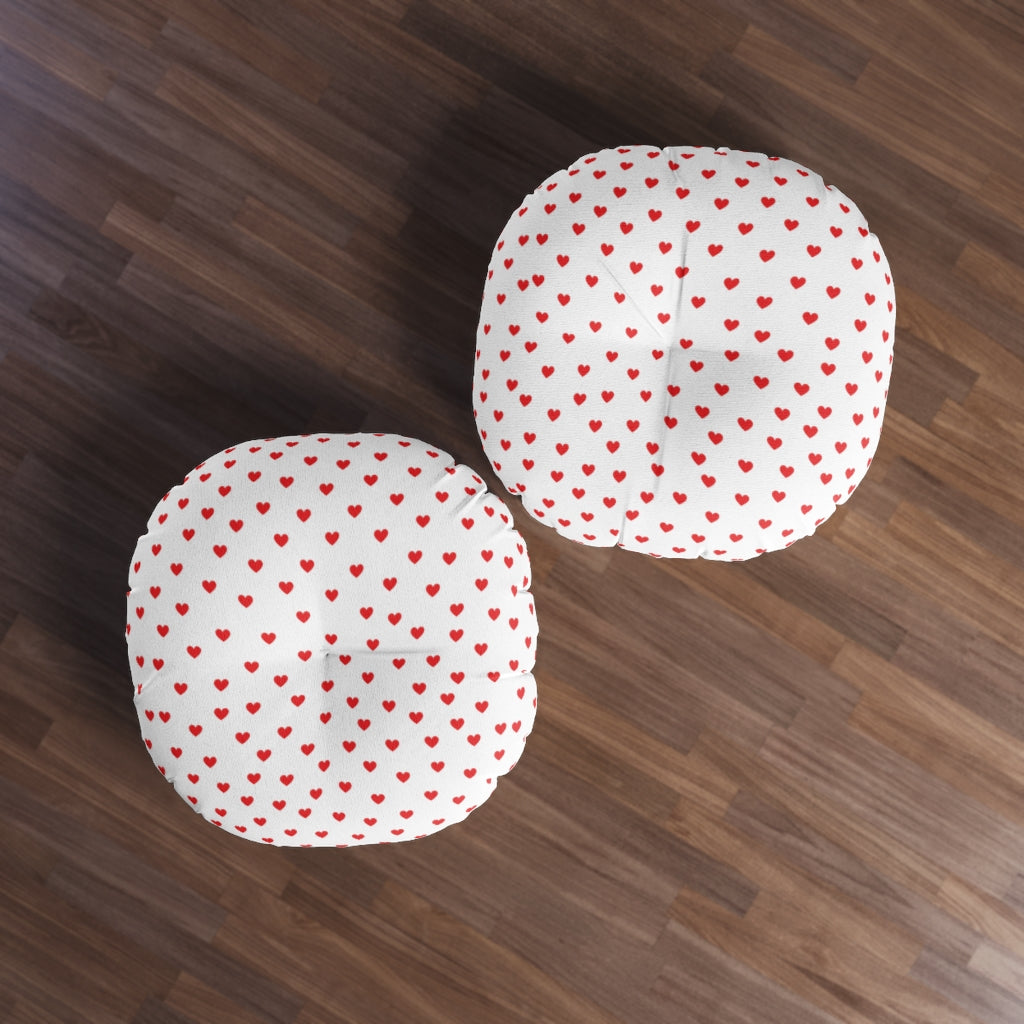 Red Hearts Tufted Round Floor Pillow