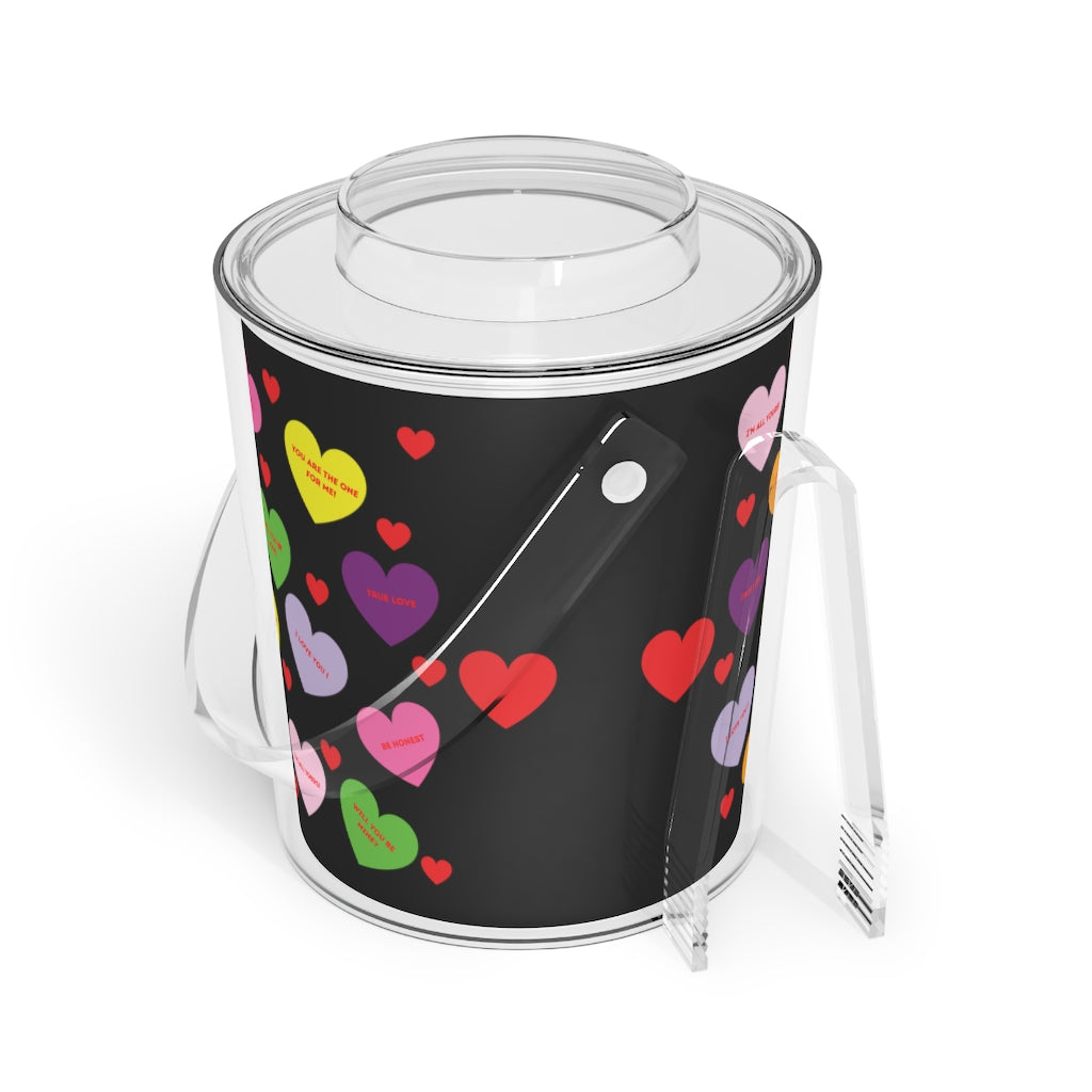 Sweet Tart Heart Black Ice Bucket with Tongs