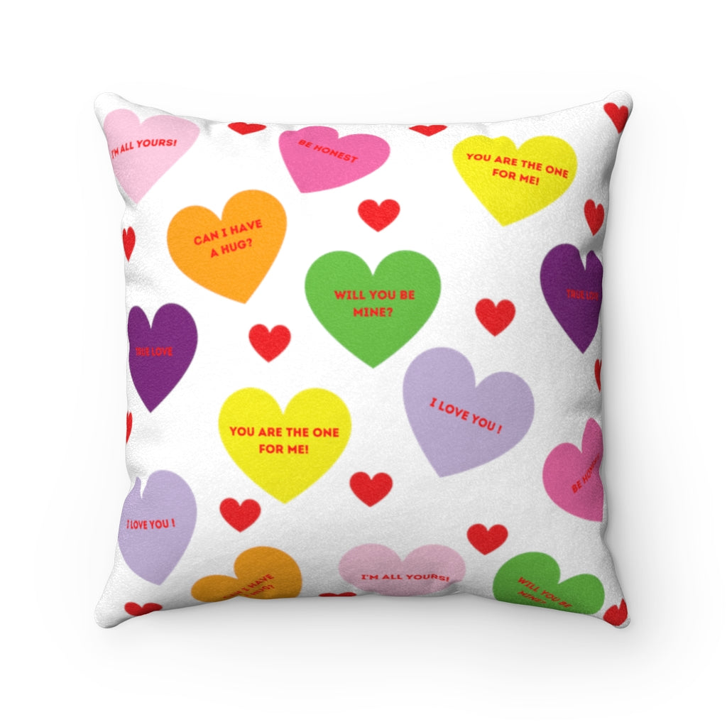 Valentine's Sweet Tart Hearts Faux Suede Square Pillow (14x14) - 0