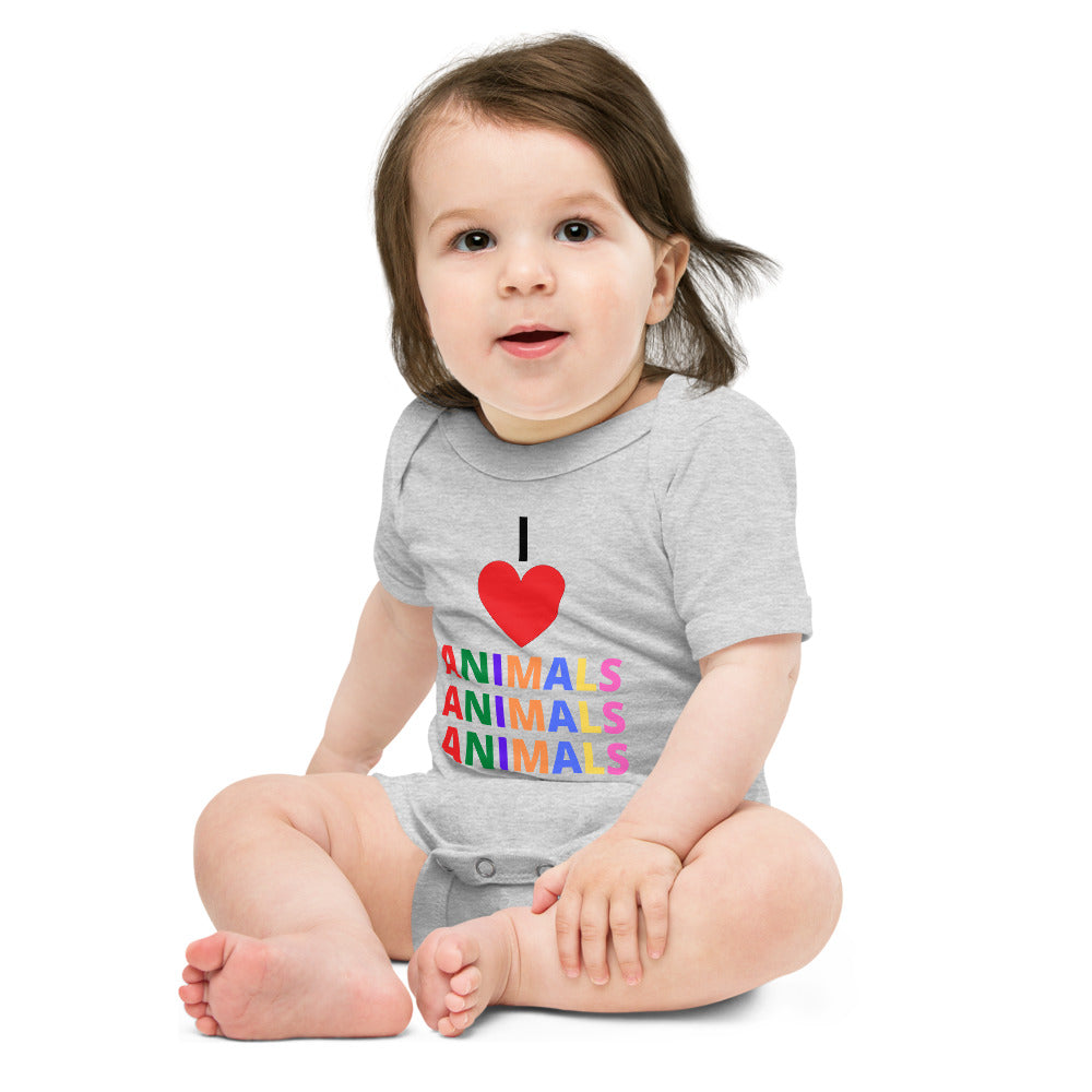 Buy athletic-heather I LOVE ANIMALS Baby Short Sleeve 100% COTTON One Piece