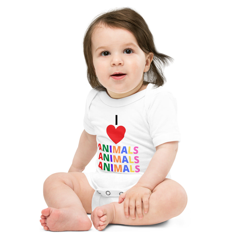 Buy white I LOVE ANIMALS Baby Short Sleeve 100% COTTON One Piece