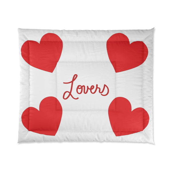V-DAY Lovers Big Red Heart Cozy White Comforter