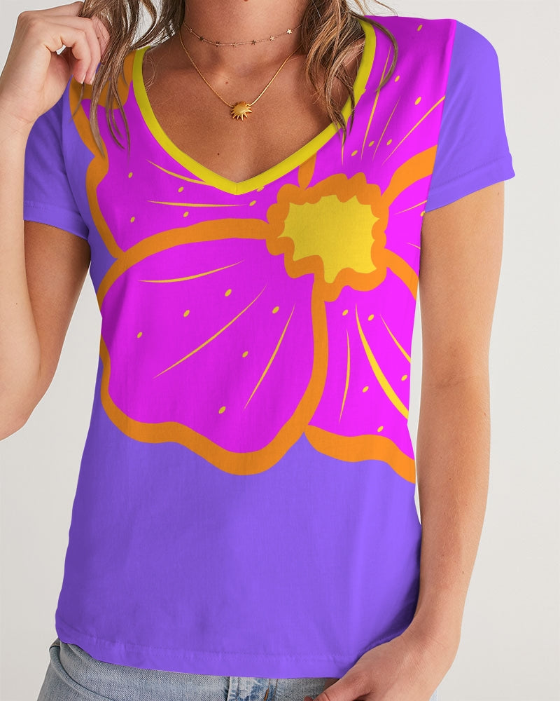 Cali Flower Ladies V-Neck Tee