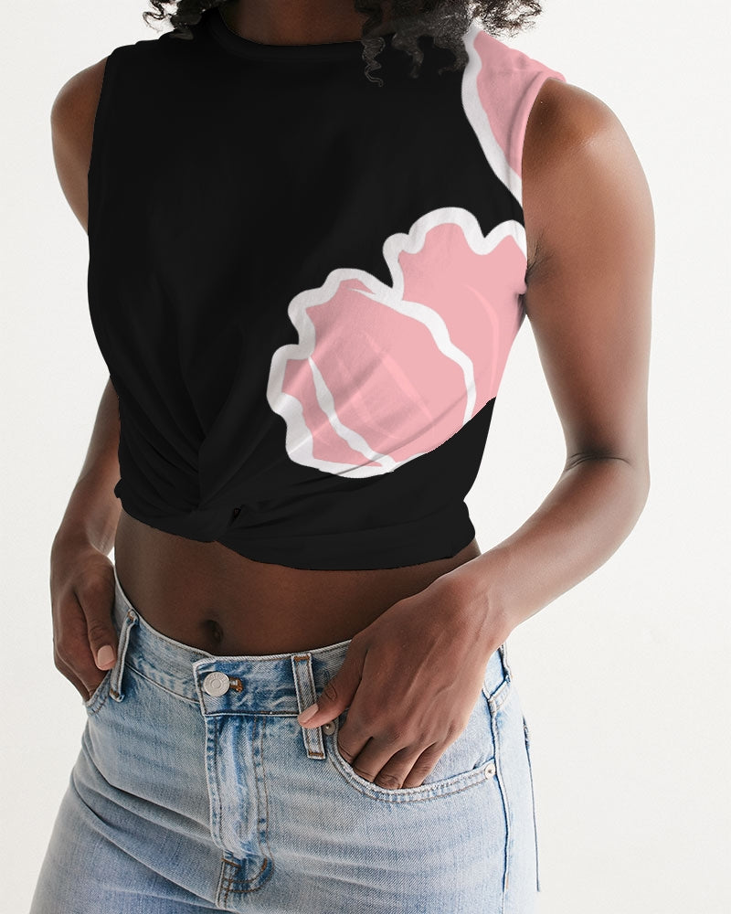 Peach Tulip Ladies Twist-Front Black Tank