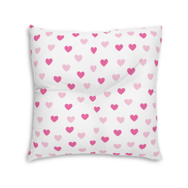 Pink Hearts Tufted Square Floor Pillow