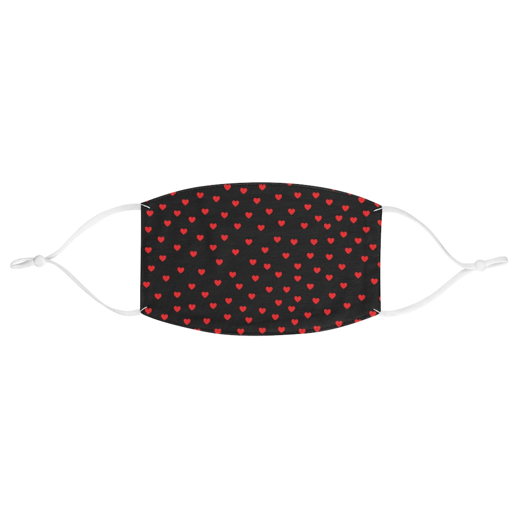 Valentine's Red Hearts Black Fabric Face Mask