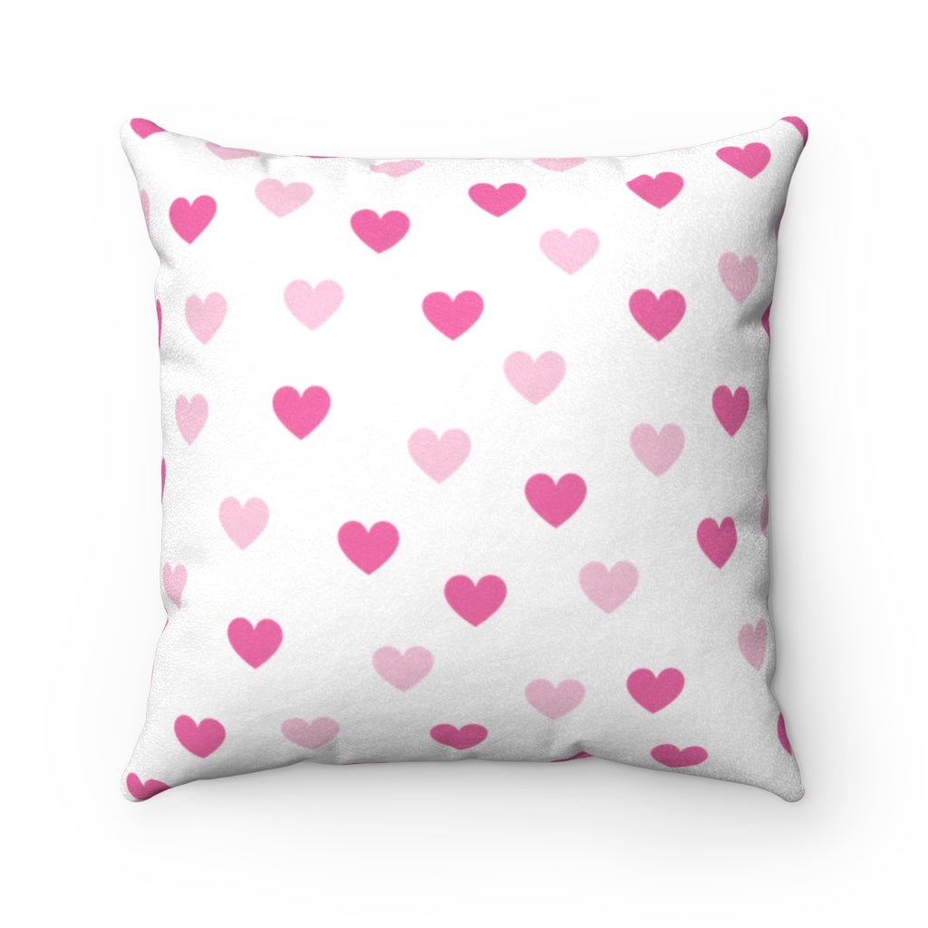 Pink Hearts Faux Suede Square Pillow - 0