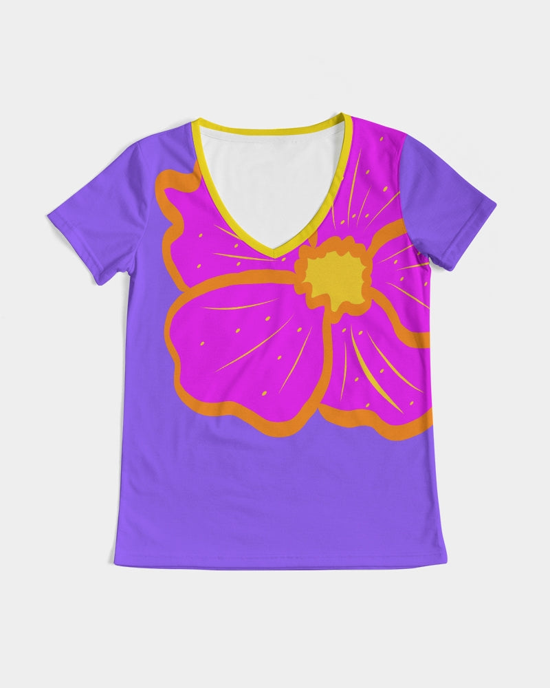 Cali Flower Ladies V-Neck Tee