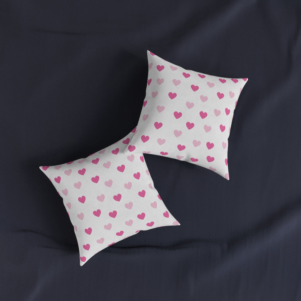 Pink Hearts 12x12 Square Pillow - White Back