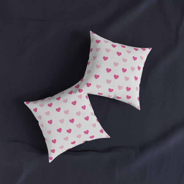 Pink Hearts 12x12 Square Pillow - White Back