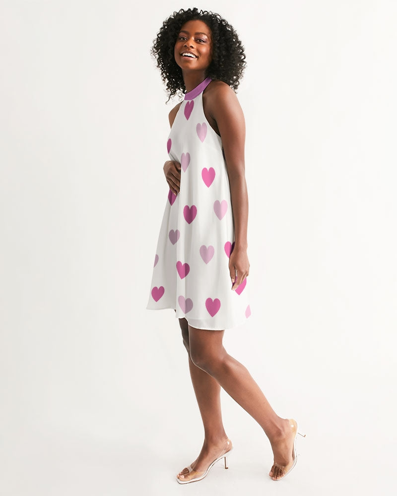 Pink Hearts Ladies Halter Dress