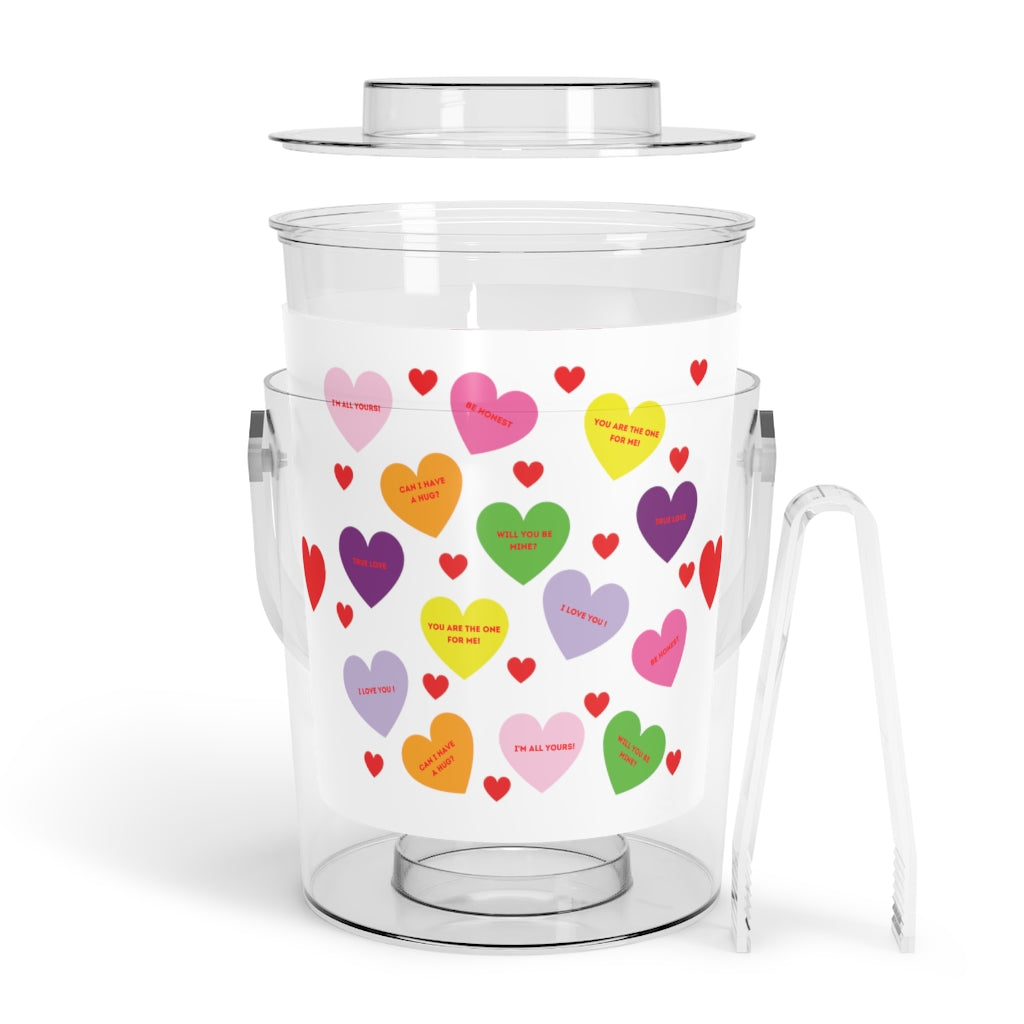 Sweet Tart Hearts White Ice Bucket with Tongs