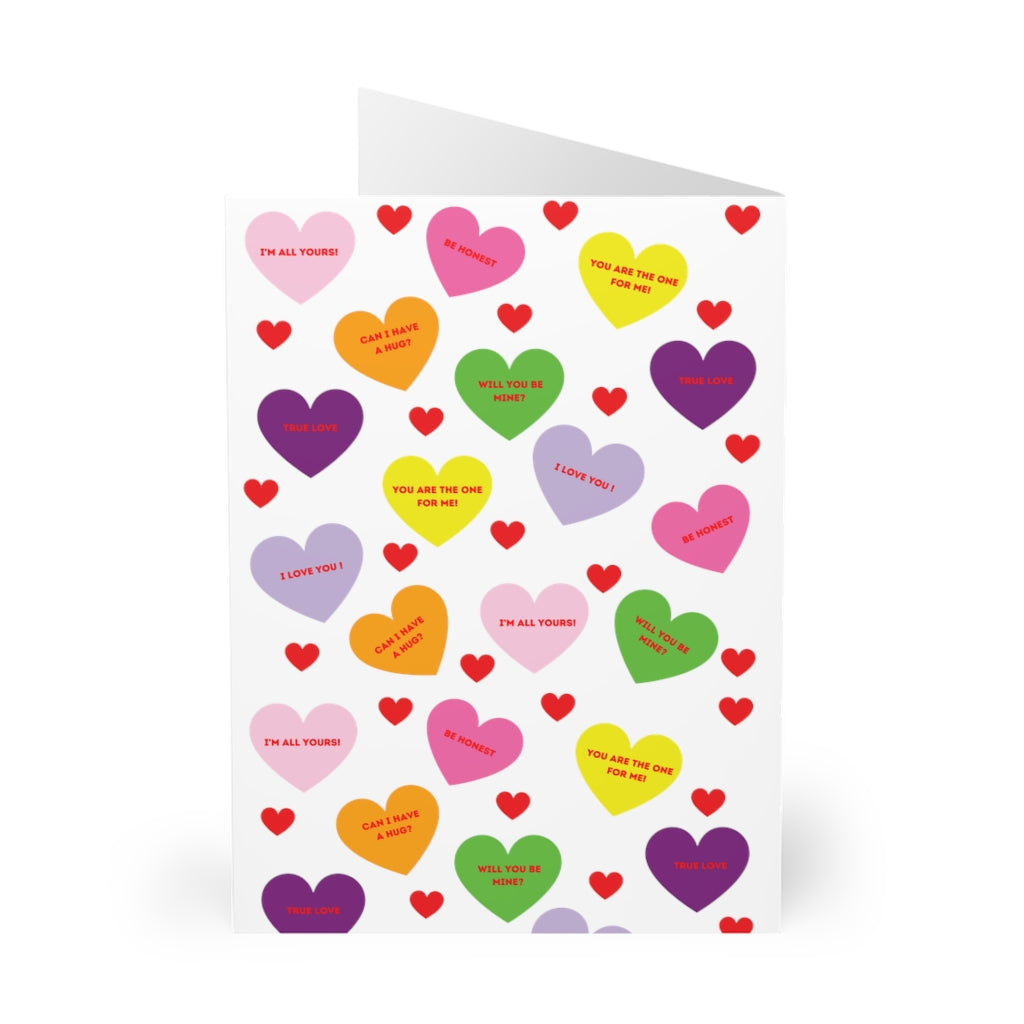 Valentine's Sweet Tart Hearts Blank Inside Greeting Cards (5 Pack)