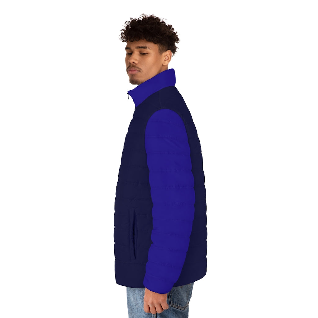 Men's Black and Blue Puffer Jacket