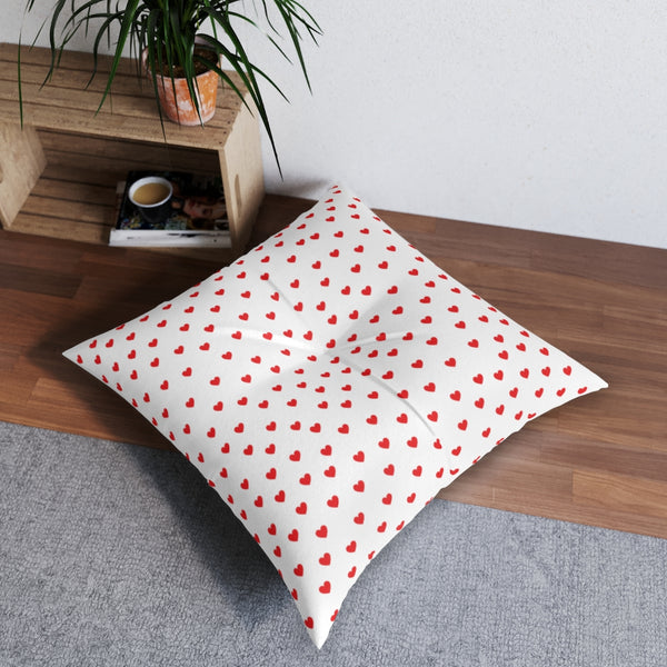 Red Hearts Tufted Square Floor Pillow