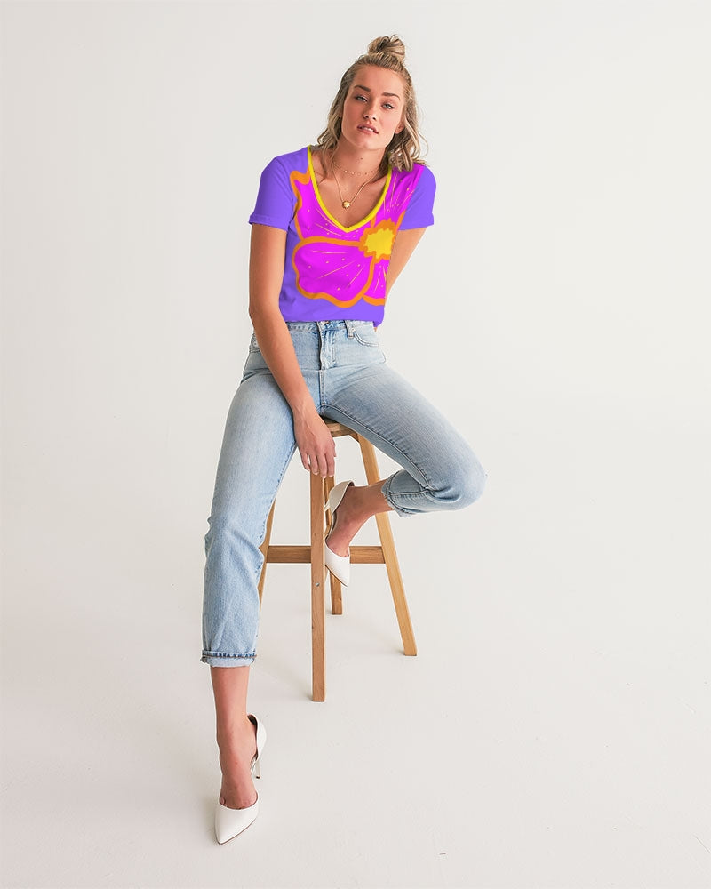 Cali Flower Ladies V-Neck Tee