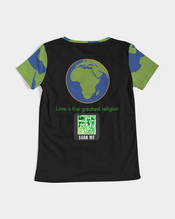 Love Is The Greatest Religion Ladies V-Neck Tee (QR CODE ON BACK FOR BRAND SUPPORTERS)