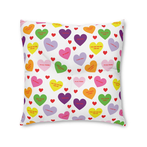 Sweet Tart Hearts Tufted Square Floor Pillow
