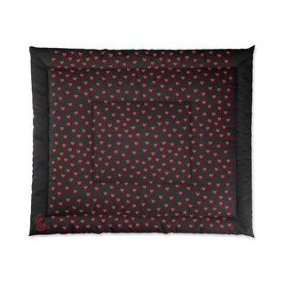 Valentine's Red Hearts Large Black Comforter