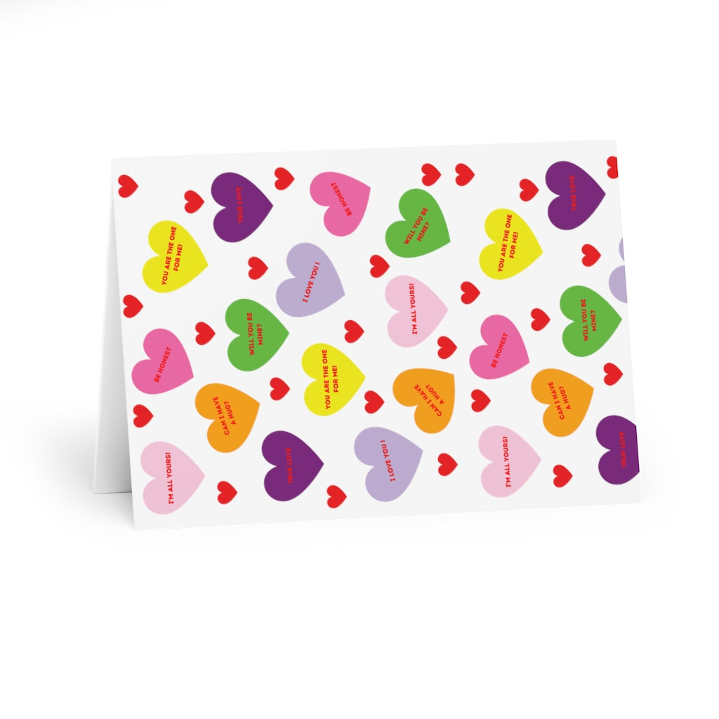 Valentine's Sweet Tart Hearts Blank Inside Greeting Cards (5 Pack)