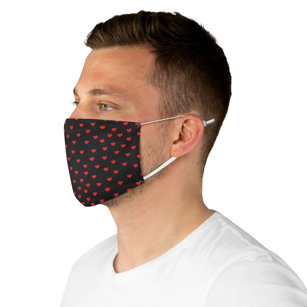 Valentine's Red Hearts Black Fabric Face Mask