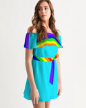 Rainbowbrite Aqua Ladies Aqua Off-Shoulder Dress