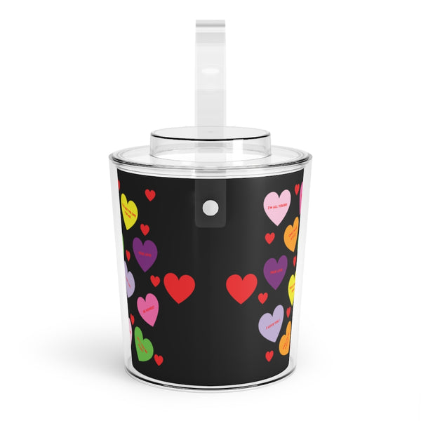 Sweet Tart Heart Black Ice Bucket with Tongs