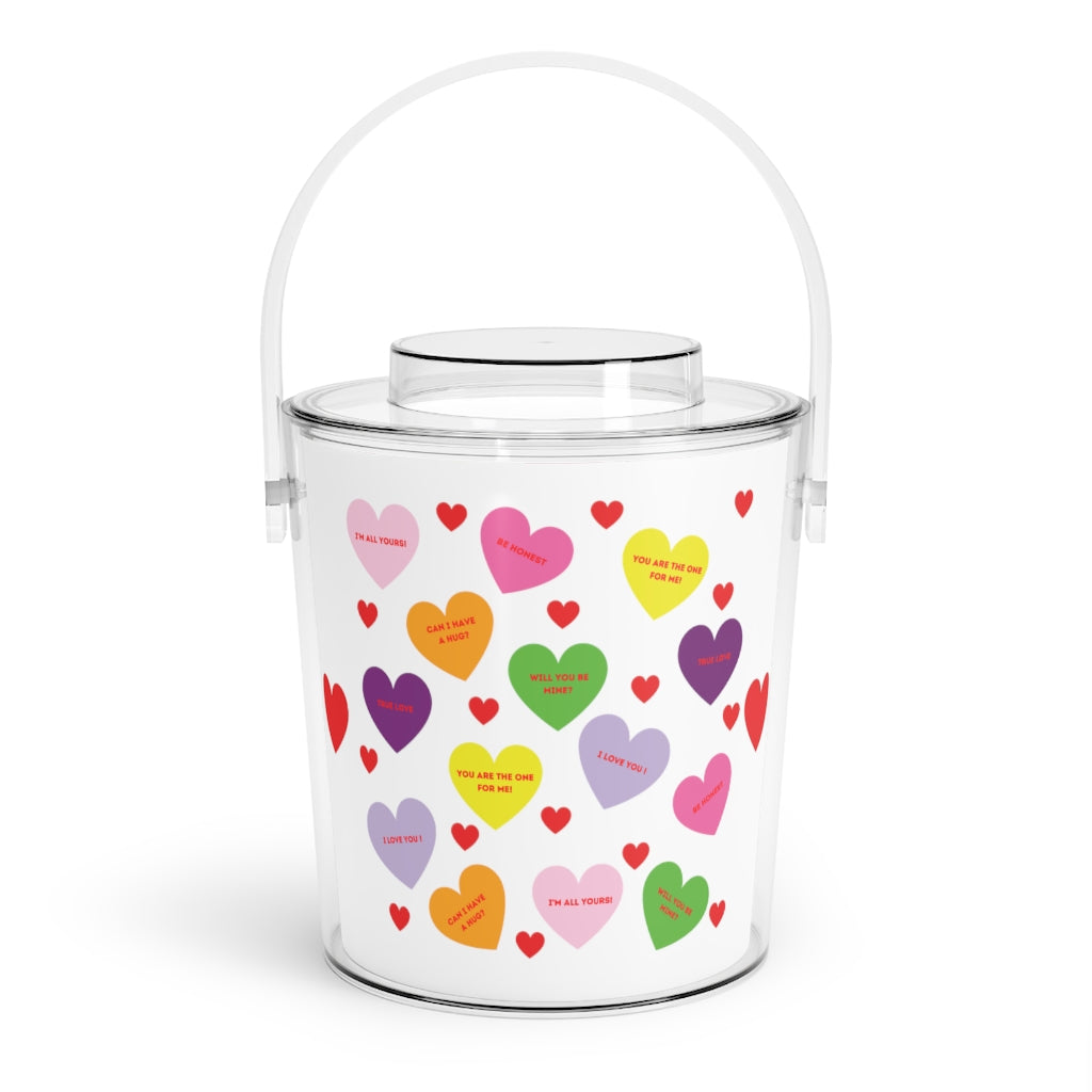 Sweet Tart Hearts White Ice Bucket with Tongs - 0