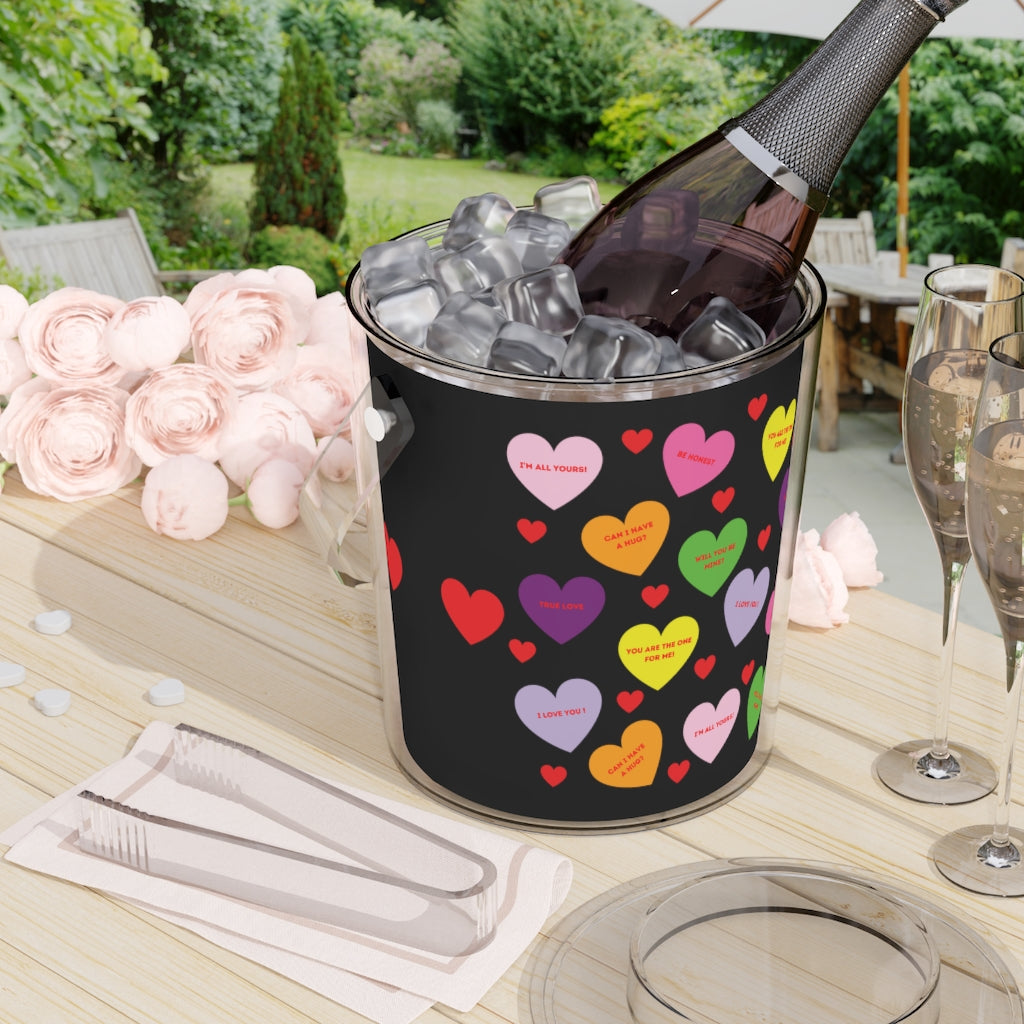 Sweet Tart Heart Black Ice Bucket with Tongs - 0