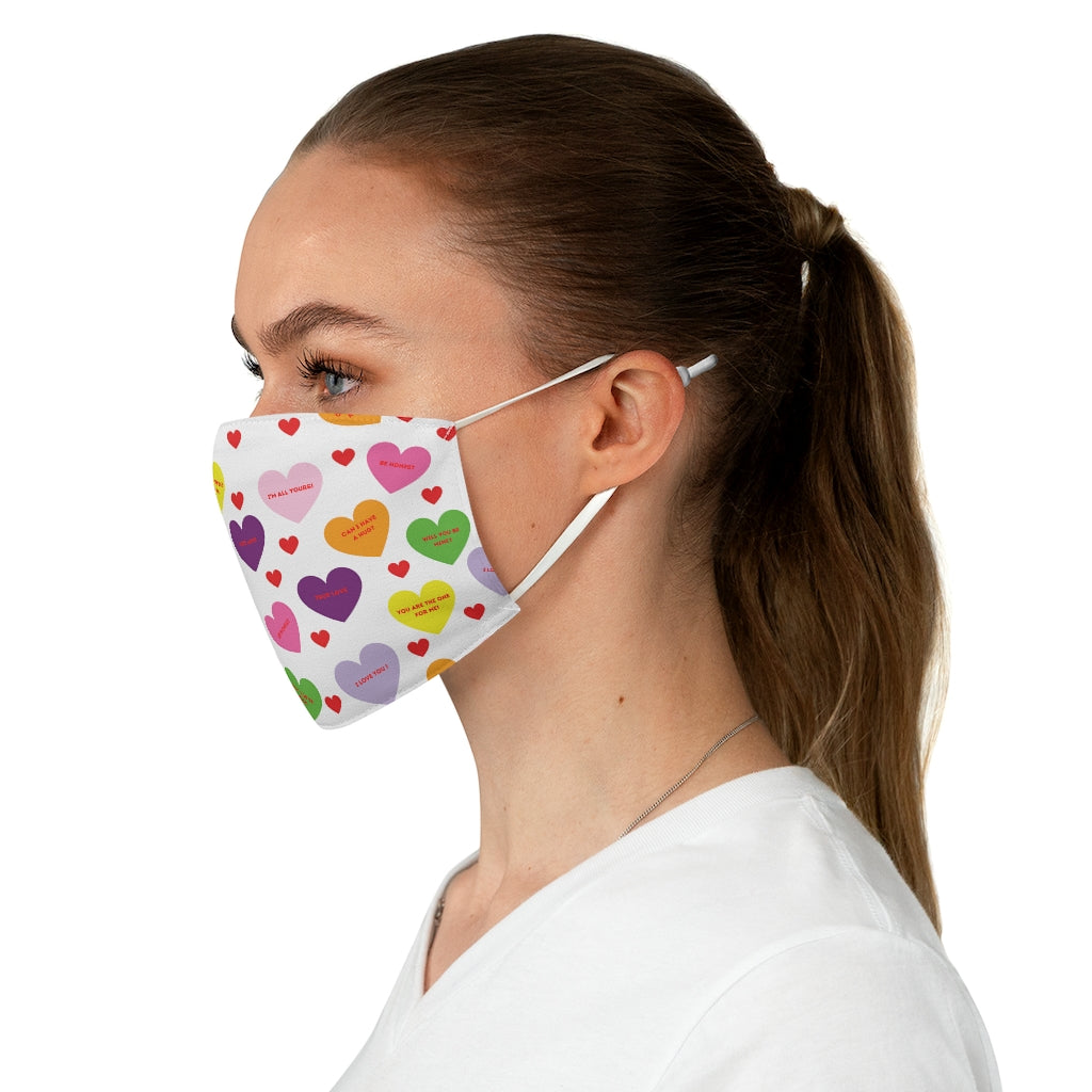 Valentine's Sweet Tart Hearts White Fabric Face Mask