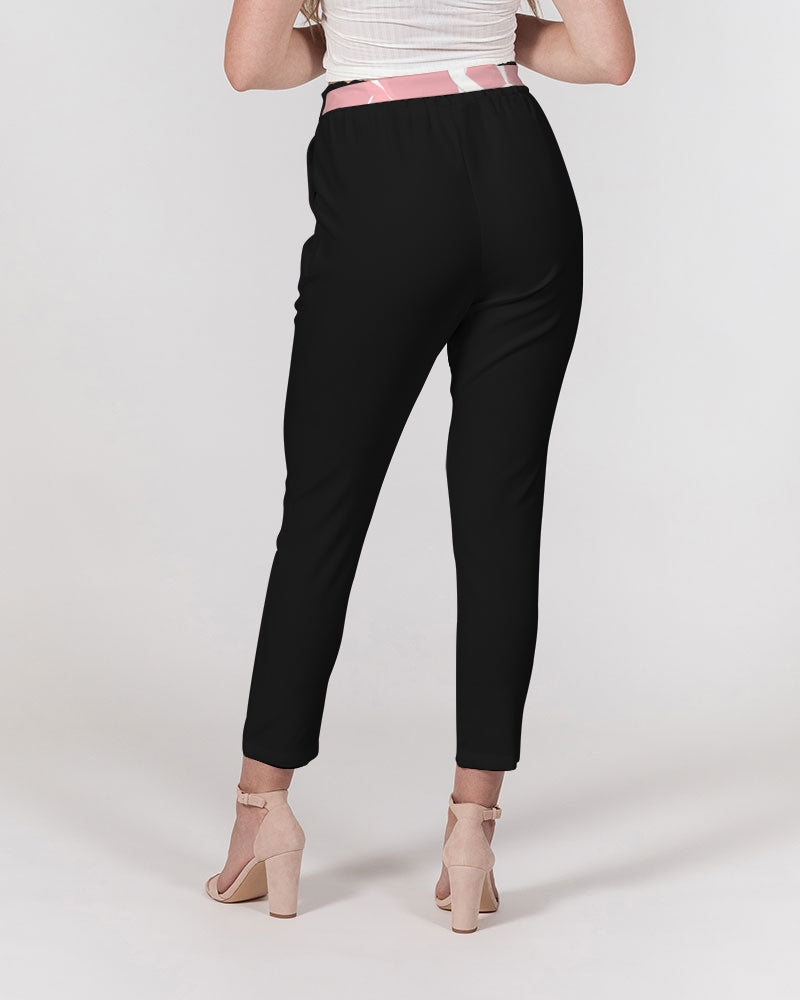 Peach Tulip Ladies Belted Tapered Black Pants