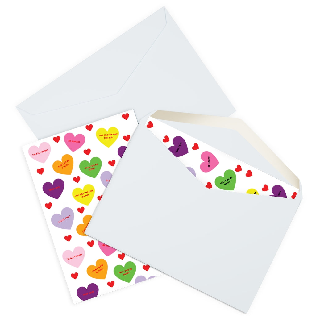 Valentine's Sweet Tart Hearts Blank Inside Greeting Cards (5 Pack)