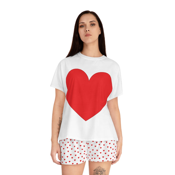 Ladies Big Red Heart Short Pajama Set