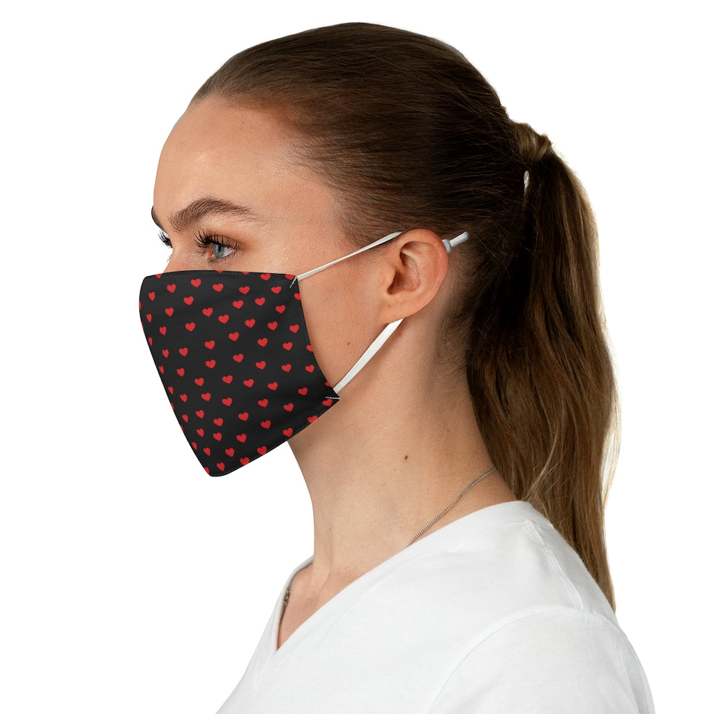 Valentine's Red Hearts Black Fabric Face Mask - 0