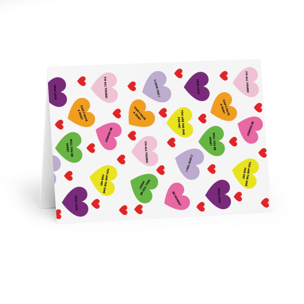 Valentine's Sweet Tart Hearts Blank Inside Greeting Cards (5 Pack)