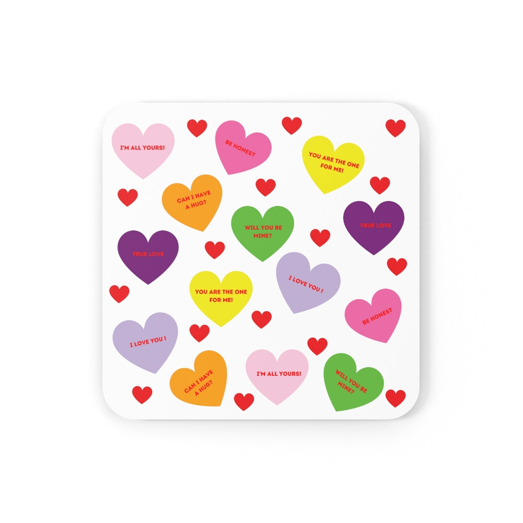 Sweet Tart Hearts Cork Back Coaster