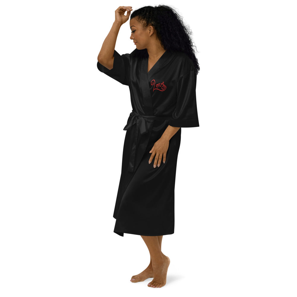 Lovers Embroidered Satin Robe - 0